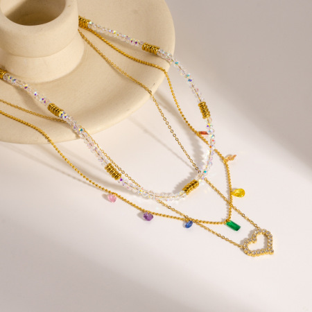 Colliers de perles romantiques pour femmes, en acier inoxydable, couleur or, avec pendentif cœur.