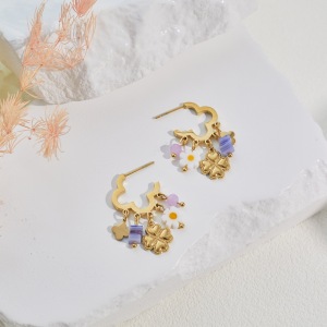 Ensembles De Bijoux Pour Femmes Simple Series Daily Flower En Acier Inoxydable Étanche Couleur Or h5 Image4
