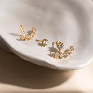 Boucles D'Oreilles Puces Pour Femmes, En Acier Inoxydable, Étanches, Couleur Or, Ornées De Strass Et De Fleurs Simples. h5 Image4