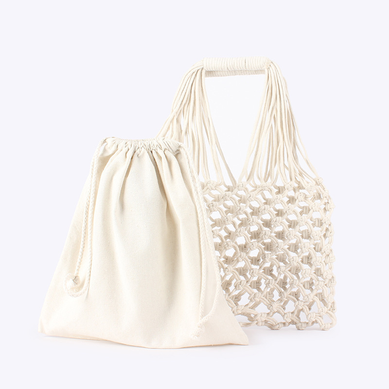 Sac Carré Femme Style Vacances, Tissé, Couleur Unie, En Corde Tressée Ajourée 