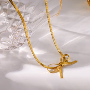 Colliers Pendentifs Pour Femmes, Simples Et Élégants, En Acier Inoxydable Imperméable, Couleur Or, Avec Nœud Papillon h5 Image3