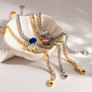 Bracelet Chaîne Élégant Et Luxueux En Acier Inoxydable, Forme Elliptique, Couleur Or, Avec Zircon, Pour Femme. h5 Image4