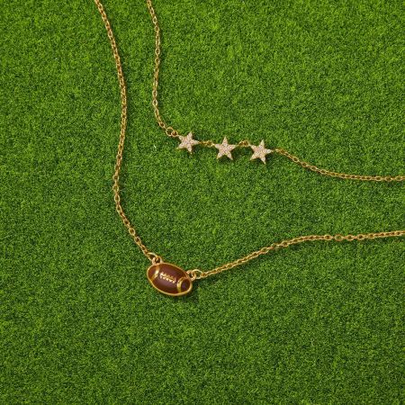 Colliers superposés pour femmes, en acier inoxydable émaillé, forme rugby, couleur or, ornés de strass.