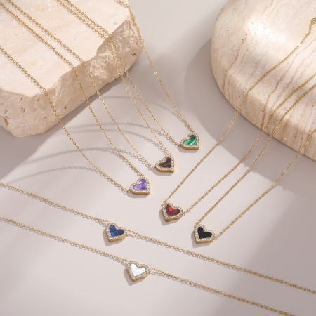 Collier chaîne cœur quotidien Simple Series en acier inoxydable étanche couleur or pour femme 2