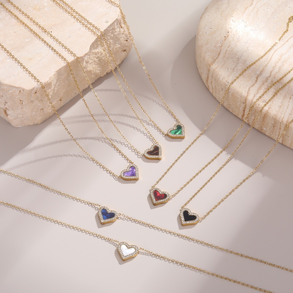 Collier Chaîne Cœur Quotidien Simple Series En Acier Inoxydable Étanche Couleur Or Pour Femme Image2