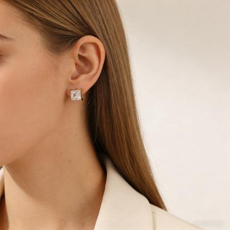 Boucles d'oreilles puces rectangulaires de luxe, simples et élégantes pour femmes, en acier inoxydable étanche couleur or.