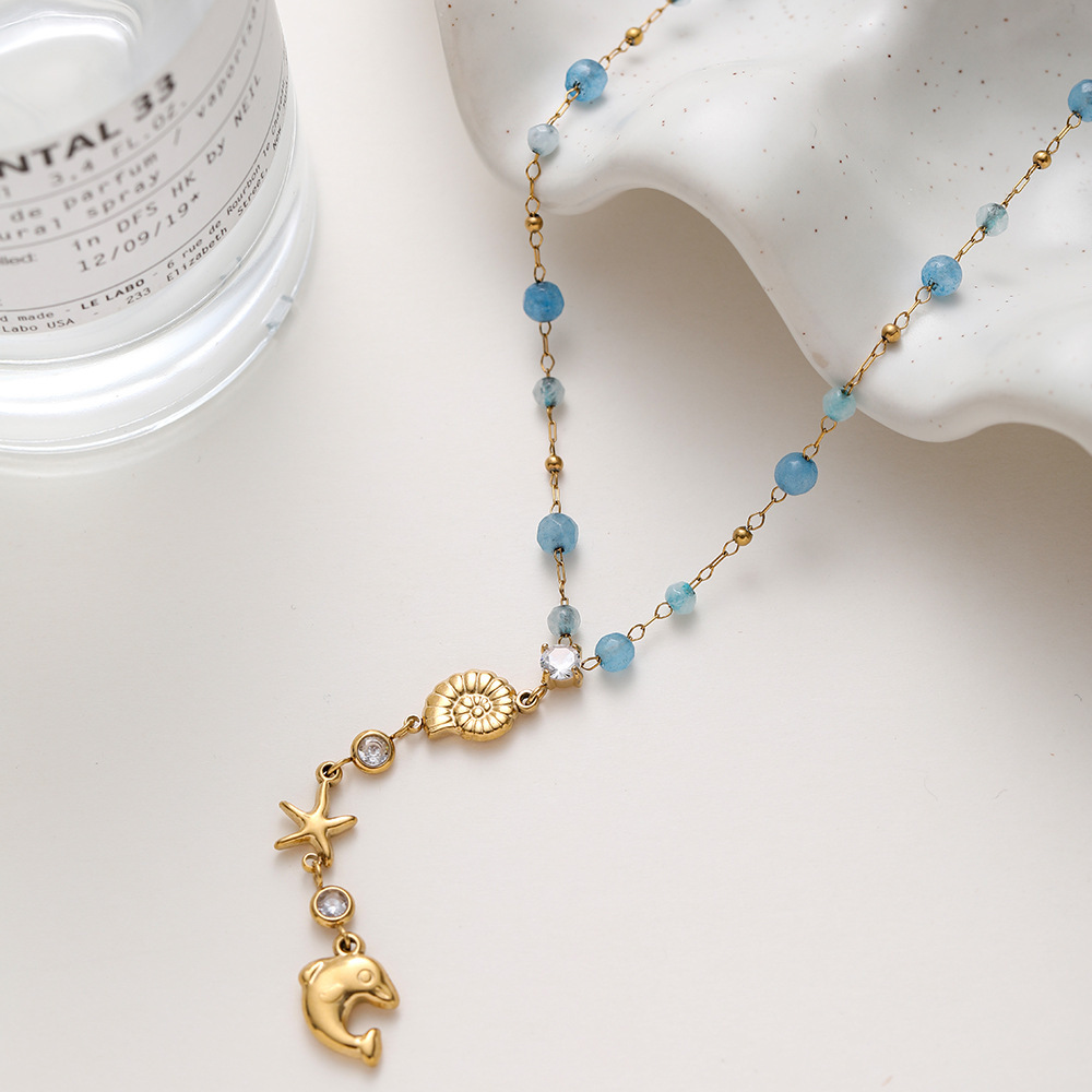 Colliers Pendentifs Pour Femmes, Luxueux, En Acier Inoxydable, Ornés De Zircon Et De Motifs De Poissons, Tortues Et Étoiles De Mer, Plaqués Or 18 Carats. h5Image4