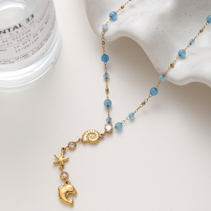 Colliers Pendentifs Pour Femmes, Luxueux, En Acier Inoxydable, Ornés De Zircon Et De Motifs De Poissons, Tortues Et Étoiles De Mer, Plaqués Or 18 Carats. h5 Image4