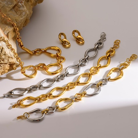 Ensembles de colliers décontractés pour femmes, en acier inoxydable imperméable, couleur or