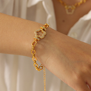 Colliers À Maillons Pour Femmes En Acier Inoxydable, Étanches, Couleur Or, Avec Zircon Et Motif Floral h5 Image5