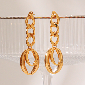 Boucles D'Oreilles Pendantes Pour Femmes Simple Series Daily Circle En Acier Inoxydable Étanche Couleur Or h5 Image3