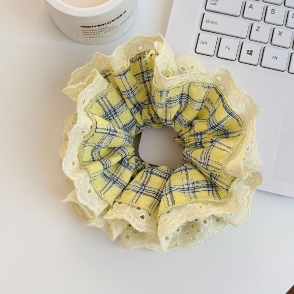 Chouchous Pour Femmes En Tissu À Carreaux Jaunes Romantiques Image2