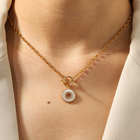 Colliers pendentifs ronds pour femmes en acier inoxydable étanche, couleur or, avec zircon