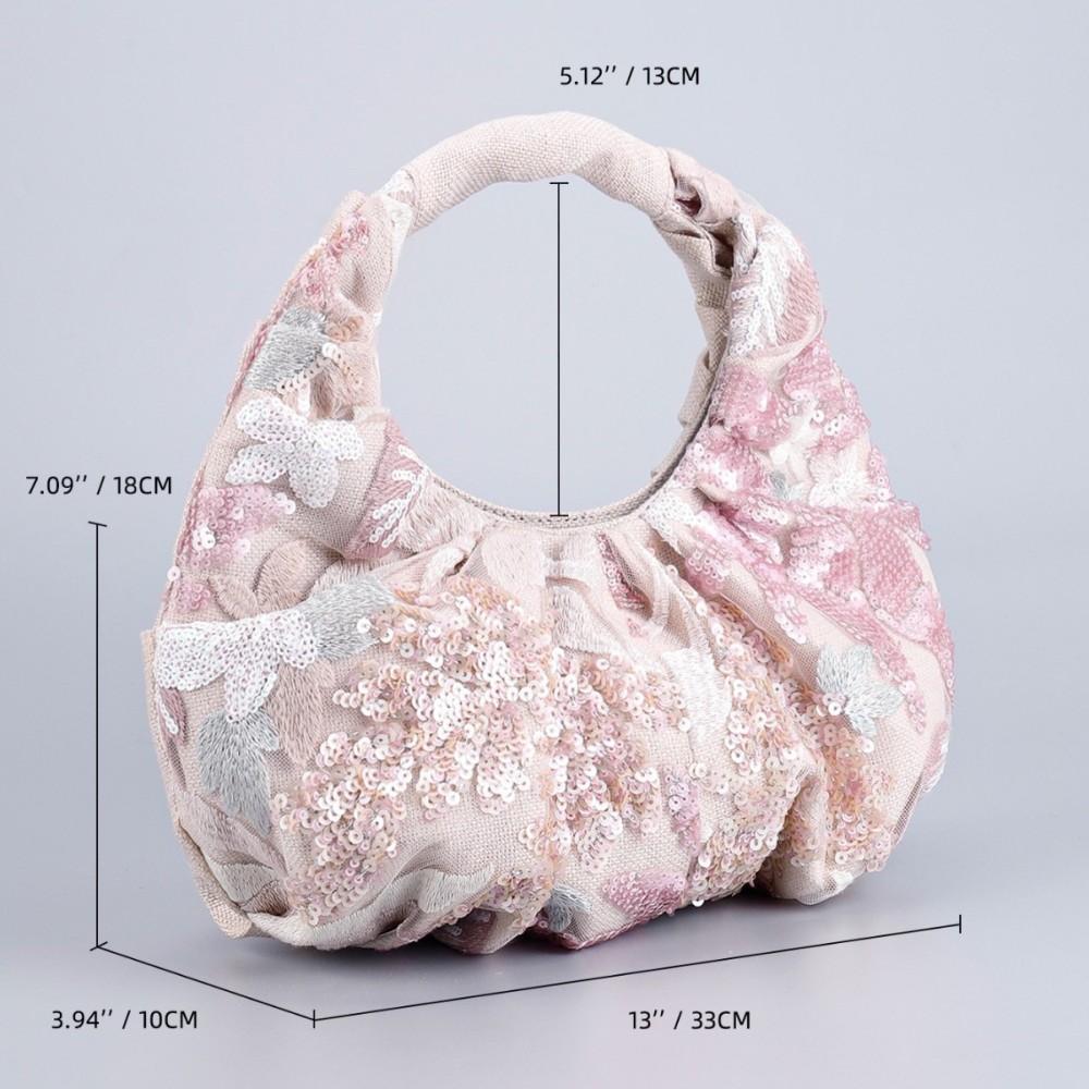 Sacs À Main Pour Femmes En Tissu Brodé De Fleurs Et Orné De Perles Image3