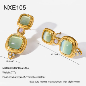 Boucles D'Oreilles Puces Élégantes Et Luxueuses Pour Femmes, De Forme Rectangulaire, En Acier Inoxydable Étanche, Couleur Or, Ornées De Zircon. h5