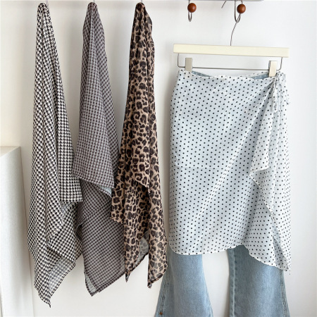 Écharpes D'Été Classiques À Carreaux Et Pois En Satin Et Mousseline Pour Femmes