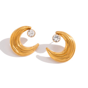 Boucles D'Oreilles Puces Pour Femmes, En Acier Inoxydable, Couleur Or, Avec Zircon, Style Simple Lune h5 Image5