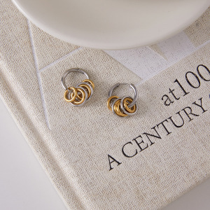 Boucles D'Oreilles Pendantes Pour Femme, Style Cercle Simple, En Acier Inoxydable Doré, Étanches. h5 Image4