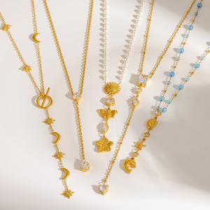 Colliers Pendentifs Romantiques Pour Femmes, En Acier Inoxydable, Étanches, Couleur Or, Avec Pompon Et Zircon. h5 Image2