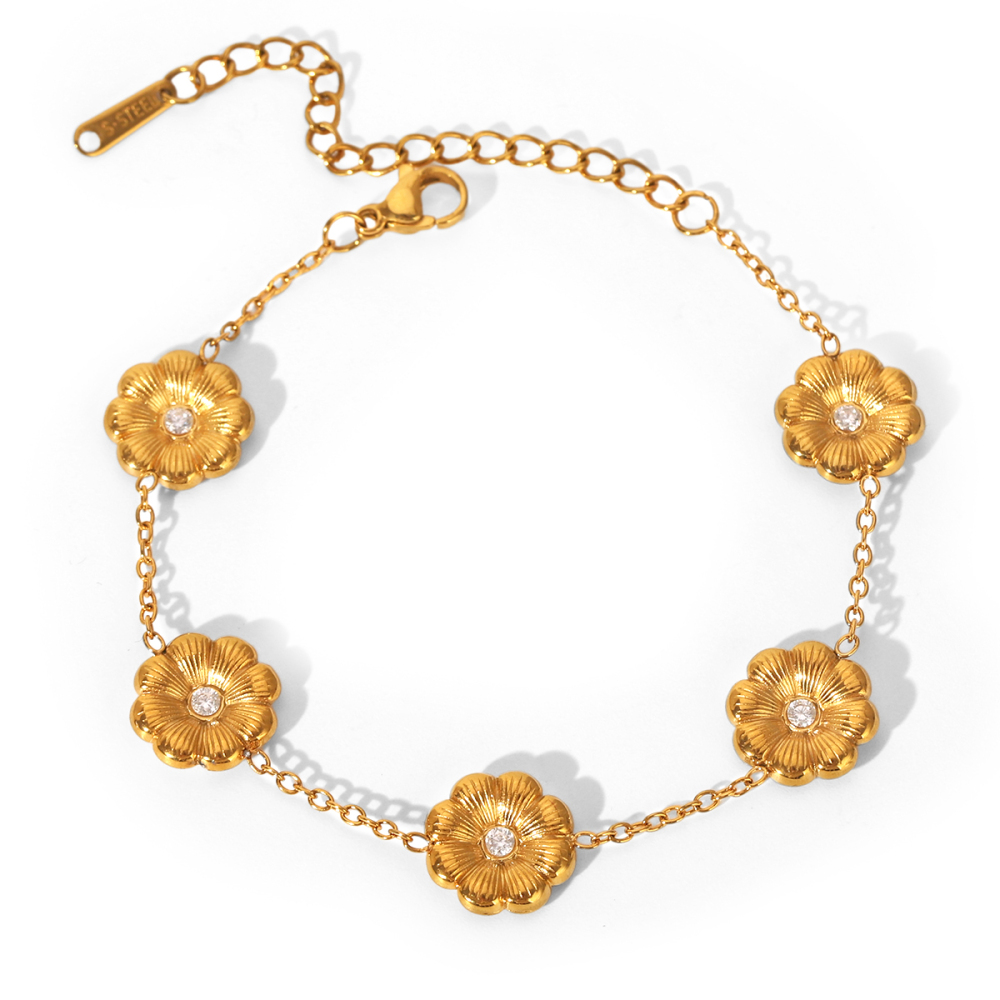 Colliers À Maillons Pour Femmes, En Acier Inoxydable, Couleur Or, Ornés De Zircon, De La Collection Simple Series Daily Flower 