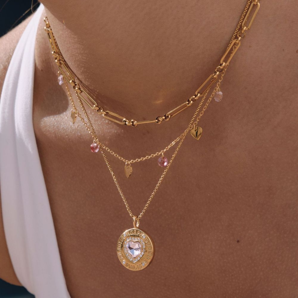 Colliers Pendentifs Pour Femmes En Acier Inoxydable Étanche, Couleur Or, En Forme D'Œil Du Diable Et De Cœur, Avec Zircon. Image4