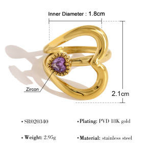 Bague Pour Femme En Acier Inoxydable Doré, Ornée D'Un Zircon Et Sertie D'Un Cœur Simple. h5