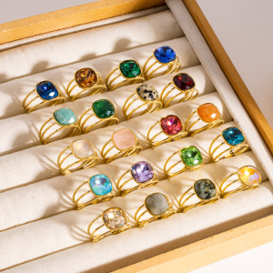 Bagues Pour Femmes Luxueuses Et Élégantes, De Forme Géométrique, En Acier Inoxydable Étanche, Couleur Or, Serties De Zircon. h5 Image2