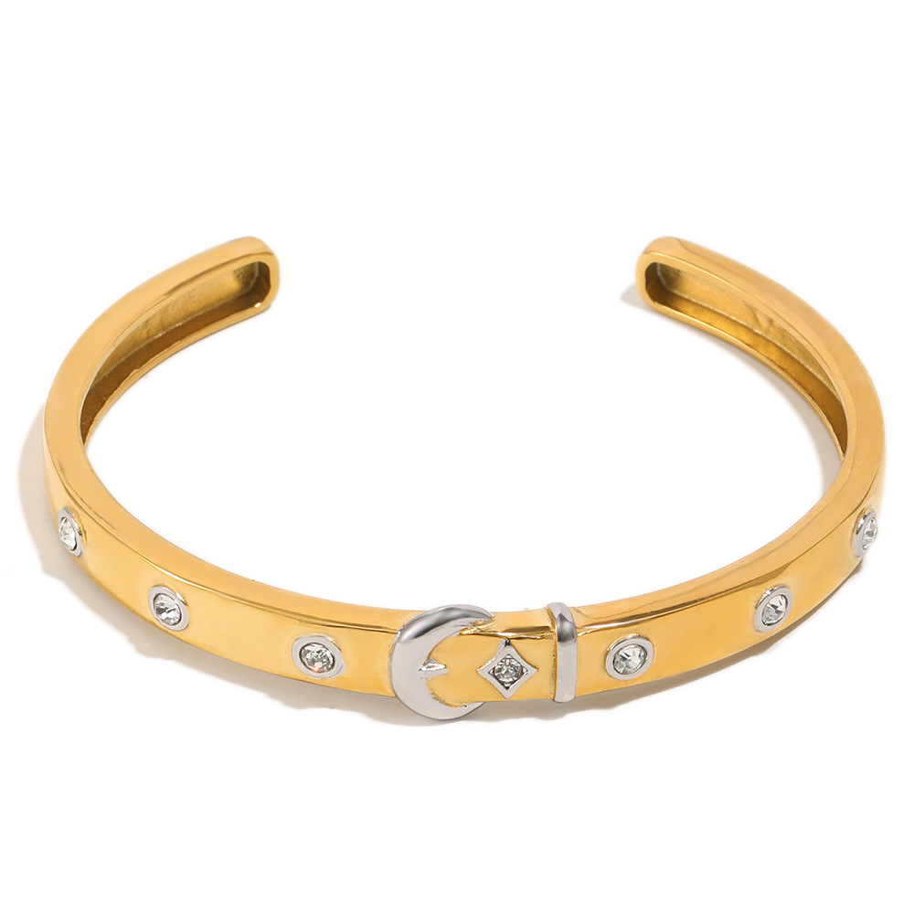 Bracelet Manchette Simple Moon En Acier Inoxydable, Étanche, Couleur Or, Avec Zircon Pour Femme 