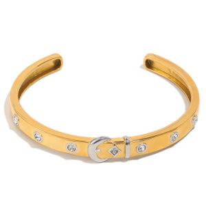 Bracelet Manchette Simple Moon En Acier Inoxydable, Étanche, Couleur Or, Avec Zircon Pour Femme h5 