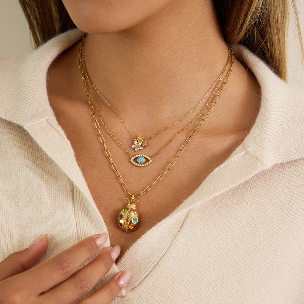 Colliers Pendentifs Pour Femmes En Acier Inoxydable, Couleur Or, Avec Strass, En Forme D'Insectes Mignons h5Image3