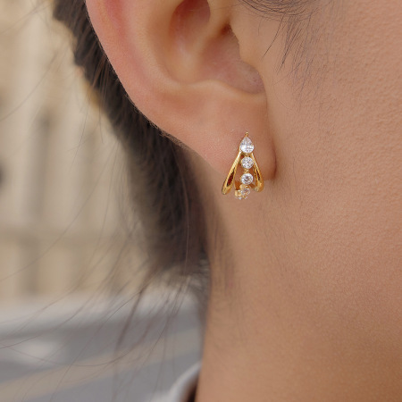 Boucles d'oreilles puces pour femmes, simples et rondes, en acier inoxydable, étanches, couleur or, avec zircon. 2