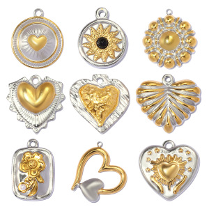 Pendentifs Pour Femmes En Forme De Cœur, Rond Et Étanche, En Acier Inoxydable, Couleur Or, De La Série Classique À Faire Soi-Même h5 Image3