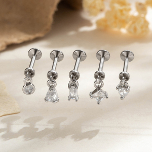 Boucles D'Oreilles Piercing Rectangulaires Pour Femmes, Couleur Cuivre Doré, Avec Zircon. h5 Image5