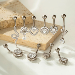 Piercings De Nombril En Zircon Couleur Cuivre Doré, Forme Cœur Et Serpent h5 Image5