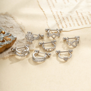 Boucles D'Oreilles Piercing Femme, Forme Papillon Cœur Simple, Couleur Cuivre Doré, Zircon. h5 Image5
