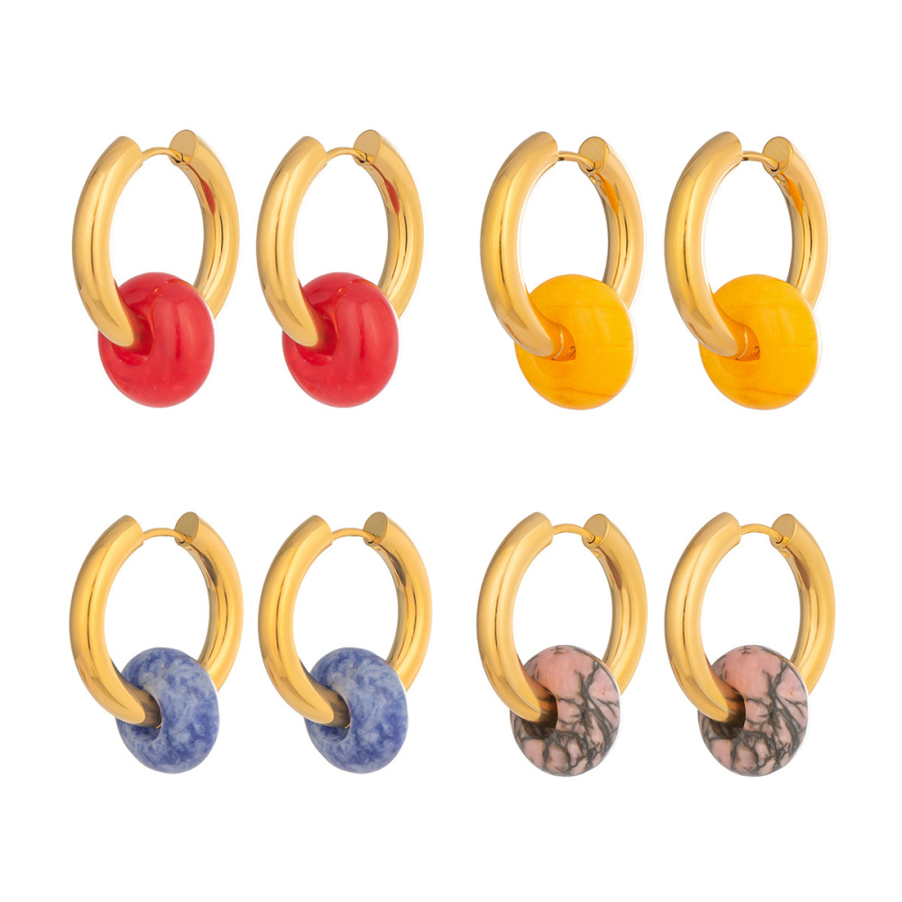 Boucles D'Oreilles Pendantes Pour Femme, Style Rétro Simple, Rondes, En Acier Inoxydable Étanche, Couleur Or. Image5