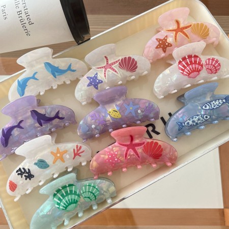 Griffes à cheveux pour femmes en acétate, motif tortue, coquillage et étoile de mer, collection classique