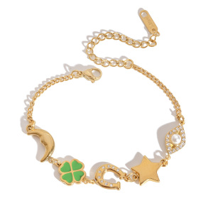 Bracelets À Breloques Pour Femmes, En Acier Inoxydable Doré, Imperméables Et Anti-Ternissement, Avec Motif Trèfle Mignon h5 Image6