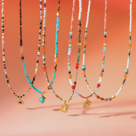 Colliers de perles bohèmes de forme irrégulière, ornés de pierres naturelles couleur or, pour femmes.