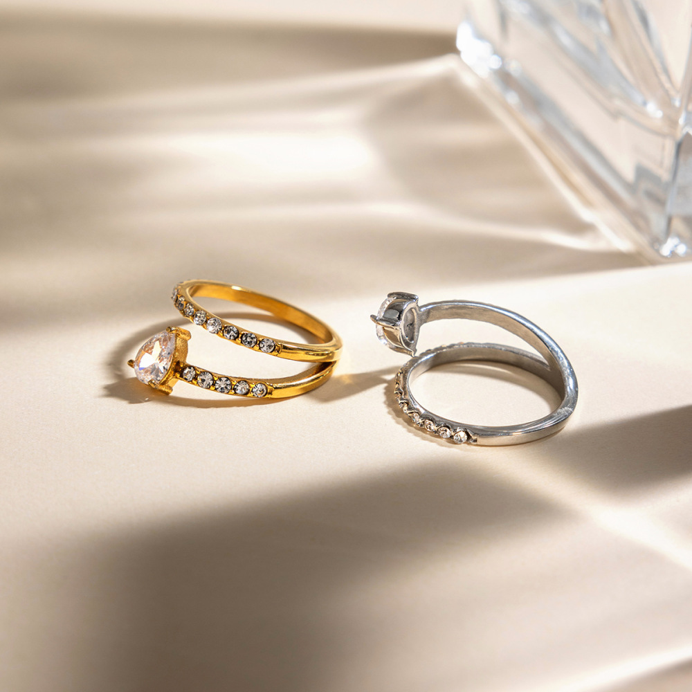 Bagues Pour Femmes En Acier Inoxydable, Étanches, Couleur Or, Ornées De Strass Et De Zircon. Image3