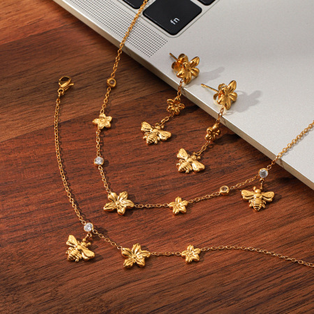 Ensemble de colliers pour femmes en acier inoxydable doré, imperméables, à motif floral
