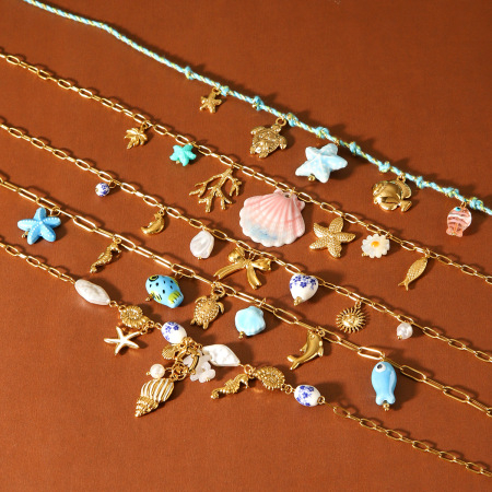 Colliers pendentifs pour femmes, style plage, en acier inoxydable, étanches, couleur or