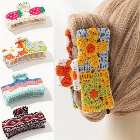 Pinces à cheveux pour femmes en tissu à motif floral fraise multicolore, collection romantique