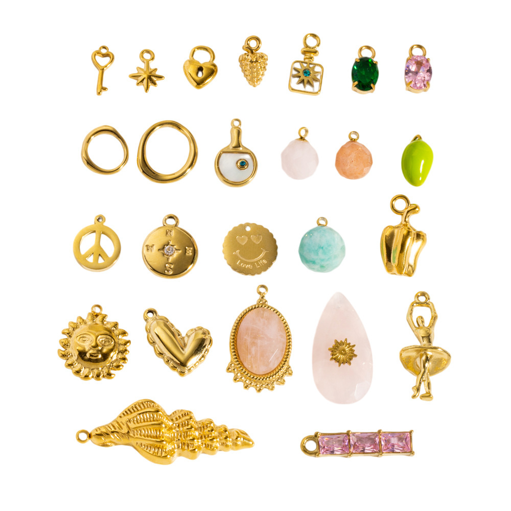 Pendentifs Pour Femmes, Style Océanique, En Acier Inoxydable, Couleur Or, À Faire Soi-Même, Motif Goutte D'Eau Et Soleil. Collection Simple Series. Image5