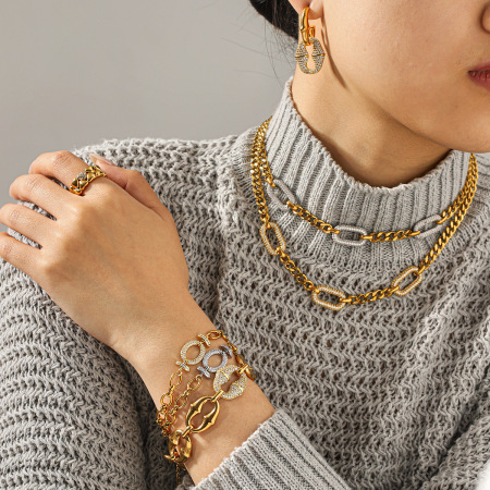 Ensemble de colliers pour femmes en acier inoxydable doré, imperméables et ornés de zircon, de luxe. 2