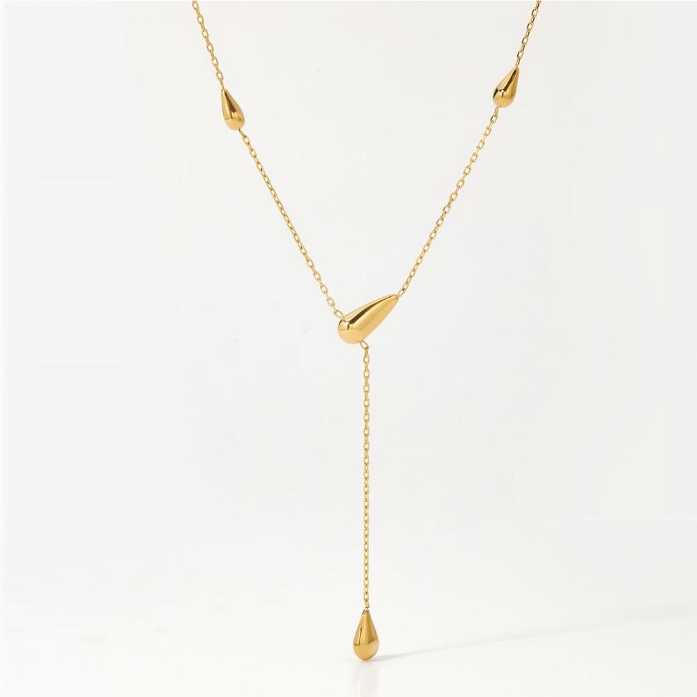 Colliers Pendentifs Pour Femmes En Acier Inoxydable Étanche, Couleur Or, Avec Lignes Simples En Forme De Goutte