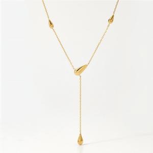 Colliers Pendentifs Pour Femmes En Acier Inoxydable Étanche, Couleur Or, Avec Lignes Simples En Forme De Goutte h5