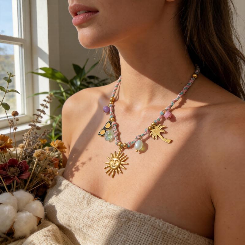 Colliers Pendentifs Pour Femmes Sweet Sun En Acier Inoxydable Étanche Couleur Or De La Série Romantique Image3