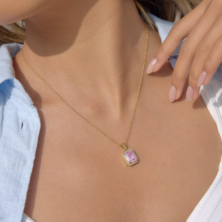 Colliers pendentifs pour femmes, luxueux et simples, en forme de goutte, en acier inoxydable étanche couleur or et zircon. 2