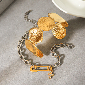 Bracelet Manchette Rétro Rond En Acier Inoxydable Étanche Couleur Or Pour Femme h5 Image4